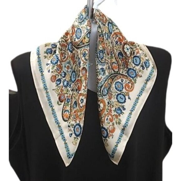 Silk Scarf Paisley Floral Square 20-inch Multicolor Print Accessory - Picture 5 of 15